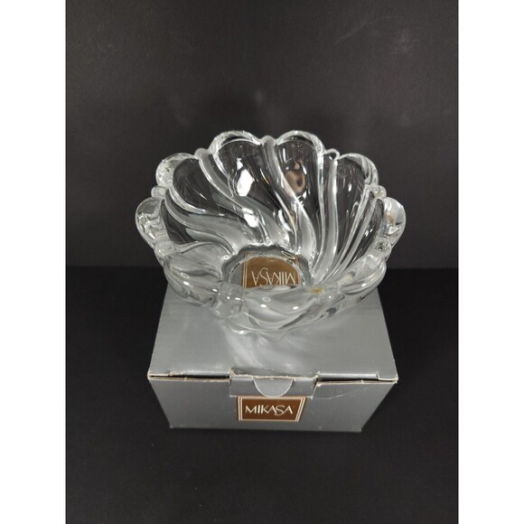 Mikasa Peppermint Frost Swirl Votive Candleholder Clear & Frosted Glass - Picture 2 of 5